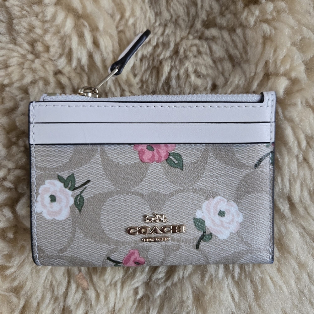 Coach Mini Skinny Id Case In Signature Canvas With Floral Print